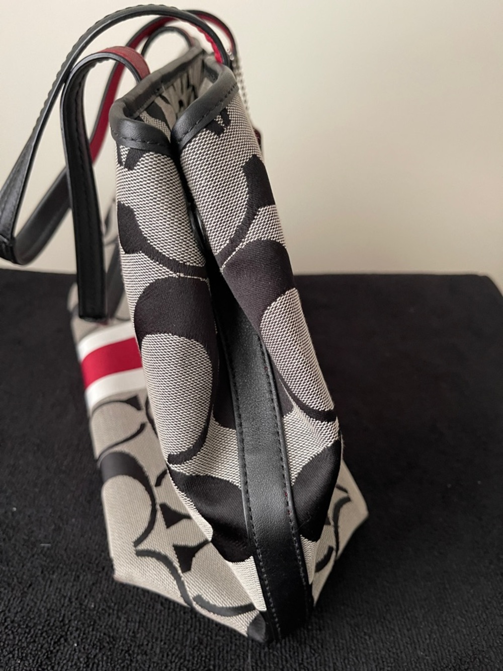 Coach Signature Stripe Tote Bag in Black, Gray & Red - Picture 5 of 10